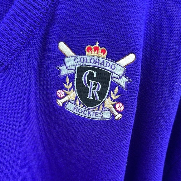 Vtg 90s Colorado Rockies Purple Knit V-Neck Sweater Mens XL Retro MLB Baseball - Picture 2 of 6
